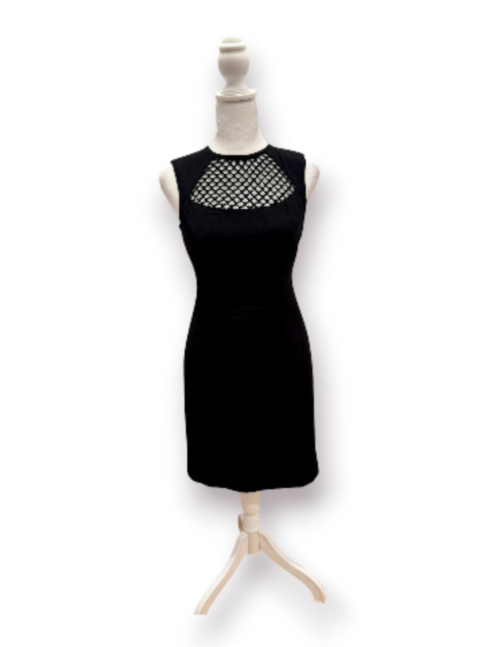 Calvin Klein Black Lattice Neckline Sleeveless Sheath Dress size 2P NWOT